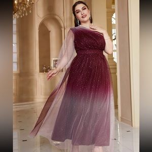 Shein Burgundy One Shoulder Ombre Mesh Dress Size 3XL